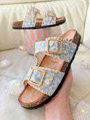 OMG "Seydi" Aqua Bloom Slider - Denim Blue