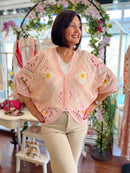 Misty Daisy Crochet Knit Cape Cardi  - Light Pink