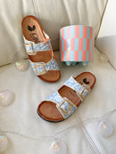 OMG "Seydi" Aqua Bloom Slider - Denim Blue