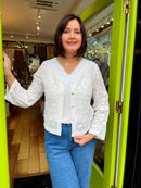 Oaklyn Sequin & Bead Embroidered Crochet Cardi - White