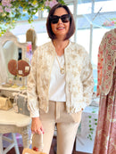 Ellie Metallic Embroidered Bomber Jacket - Cream