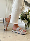 LA Beige Jewelled Platform Slider - B0039570
