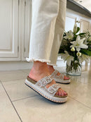 LA Beige Jewelled Platform Slider - B0039570