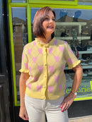 Clodagh Heart & Diamond Print Knit Ruffle Cardi - Yellow
