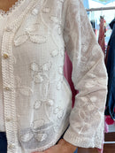 Oaklyn Sequin & Bead Embroidered Crochet Cardi - White
