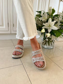 LA Beige Jewelled Platform Slider - B0039570