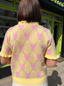 Clodagh Heart & Diamond Print Knit Ruffle Cardi - Yellow