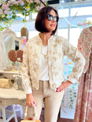 Ellie Metallic Embroidered Bomber Jacket - Cream