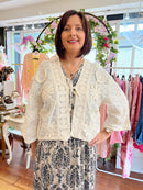 Demi Bow Tie Embroidered Crochet Cardi - Cream