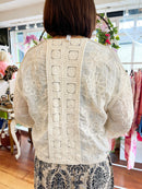 Demi Bow Tie Embroidered Crochet Cardi - Cream
