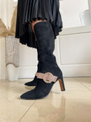 Una Healy Crystal Adorned Knee High Boot - Black Vinyl Loved A Woman