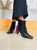 Dancing Matilda 011 Studded Two Tone Boot - Black & Wine