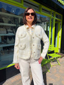 Laurel Gold Thread & Pearl Knitted Jacket - Cream