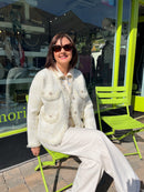 Laurel Gold Thread & Pearl Knitted Jacket - Cream