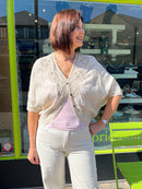 Cary Crochet Cape Knit Cardi  - Cream