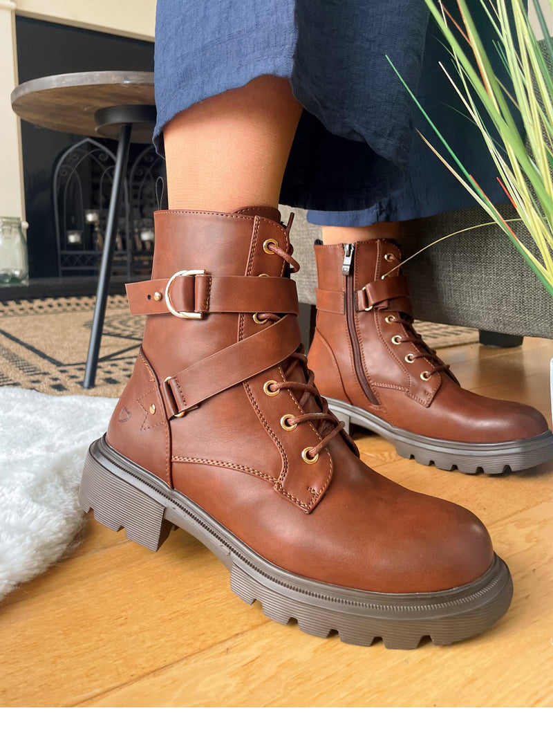 Heavenly Feet "Leni" Biker Boots - Dark Tan