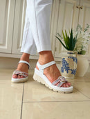 Patrizio "Udine" Rose Braid Wedge Sandal - White
