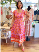 Ines Orange & Pink Floral Print Dress
