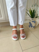 Patrizio "Udine" Rose Braid Wedge Sandal - White