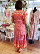 Ines Orange & Pink Floral Print Dress