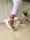 Patrizio "Udine" Rose Braid Wedge Sandal - White