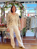 Nyla Pearl Crochet Cardi - Taupe