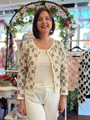 Nyla Pearl Crochet Cardi - Taupe