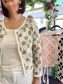 Nyla Pearl Crochet Cardi - Taupe
