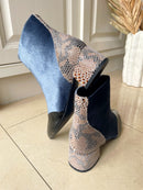 Dancing Matilda 014 Acrobat Velvet & Snake Boot - Livid Blue, Black & Snake