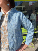 Reya Denim Sequin & Embroidery Bomber Jacket