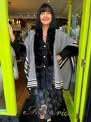 Mar & Co Faux Fur Printed Cape - Stone & Black