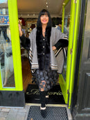 Mar & Co Faux Fur Printed Cape - Stone & Black