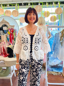 Laurena Crochet Peplum Cardi - White