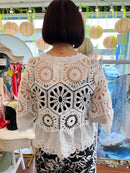 Laurena Crochet Peplum Cardi - White