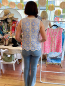 Tatum Bow Tie Crochet Vest - Blue & Cream