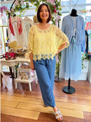 Mallory Crochet Cape Top - Lemon