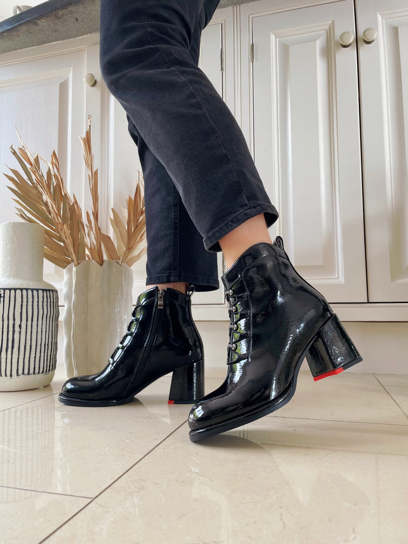 Redz Black Patent Ankle Boot F1588