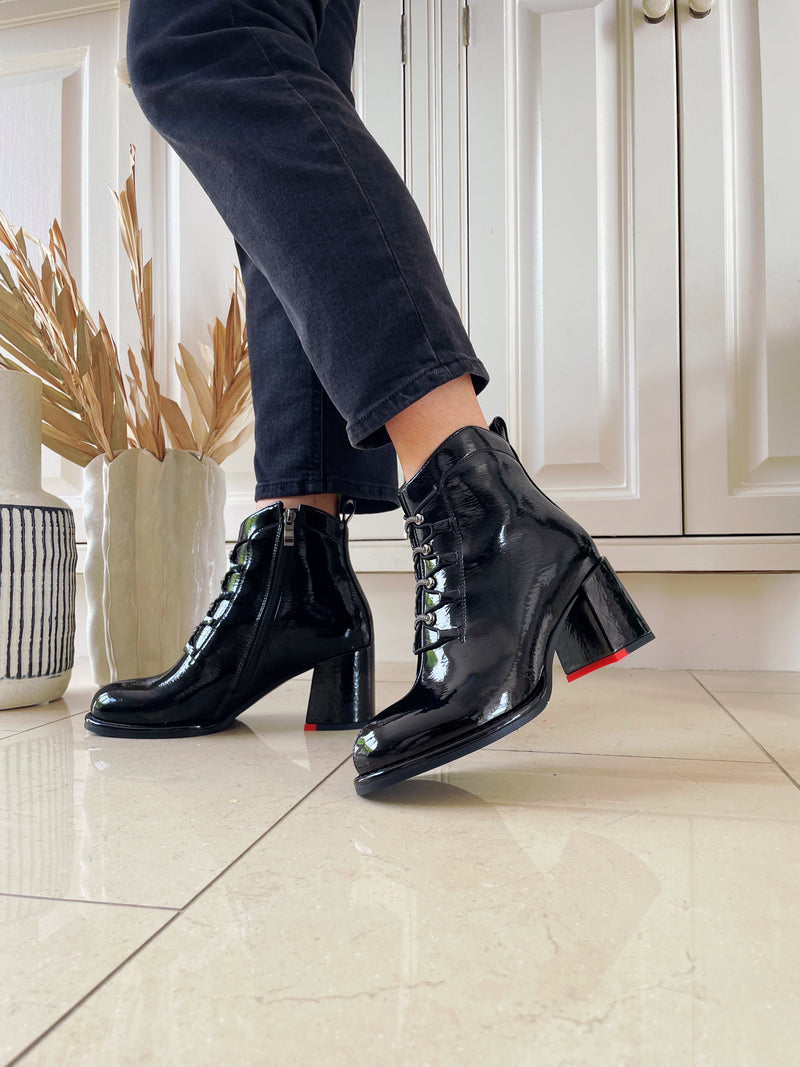 Redz Black Patent Ankle Boot F1588