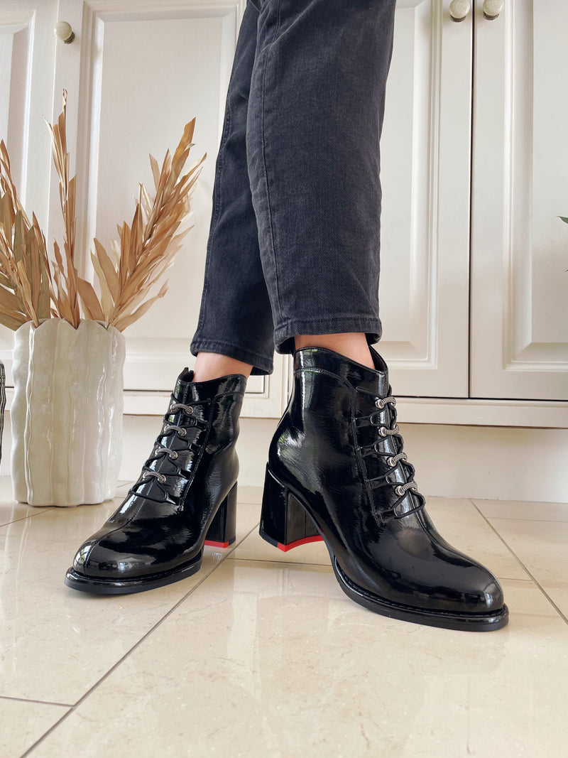 Redz Black Patent Ankle Boot F1588