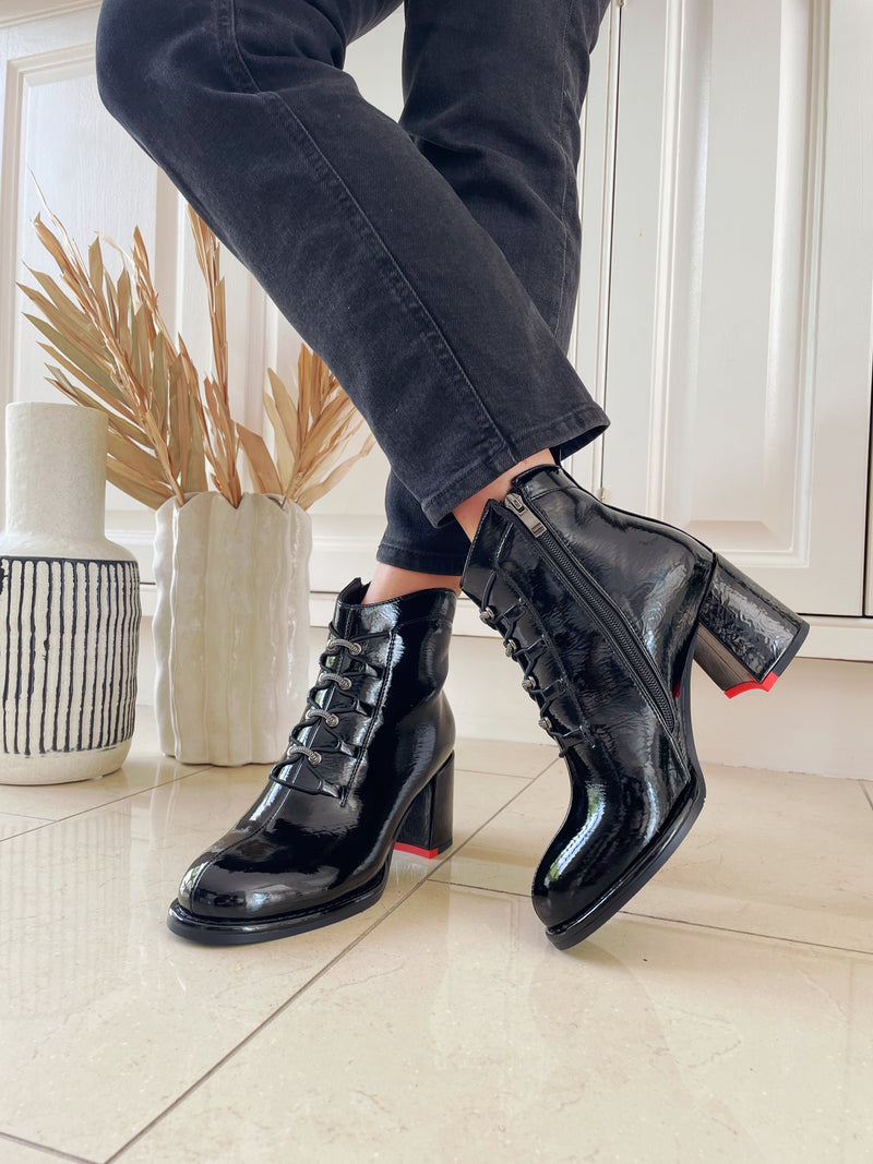 Redz Black Patent Ankle Boot F1588