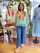 Mallory Crochet Cape Top - Mint