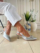 Una Healy “Lucky day" Sling-Back Kitten Heels - Silver