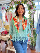 Mallory Crochet Cape Top - Mint