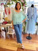 Mallory Crochet Cape Top - Mint