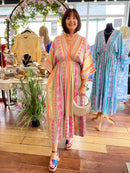 Venetia Boho Dress - Camel, Orange & Pink