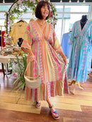 Venetia Boho Dress - Camel, Orange & Pink