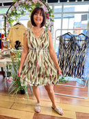 Magic Bay Leaf Print Short Dress - Olive Green
