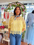 Mallory Crochet Cape Top - Lemon