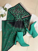Layla Reversible Leopard & Houndstooth Shawl - Green & Black