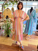 Venetia Boho Dress - Camel, Orange & Pink